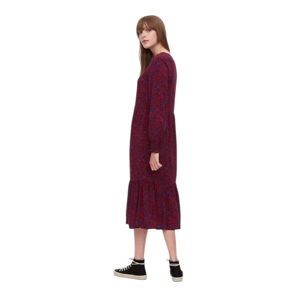 Gap Henley Midi Dress purple burgundy‎ floral